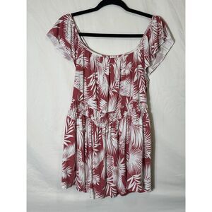 Torrid Super Soft Knits Off The Shoulder Red Leaf Design A- Line Top Size 2 (1X)